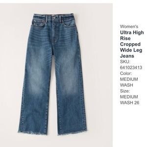 A&F Womens Ultra High Rise Cropped Wide Leg Jean - 26R